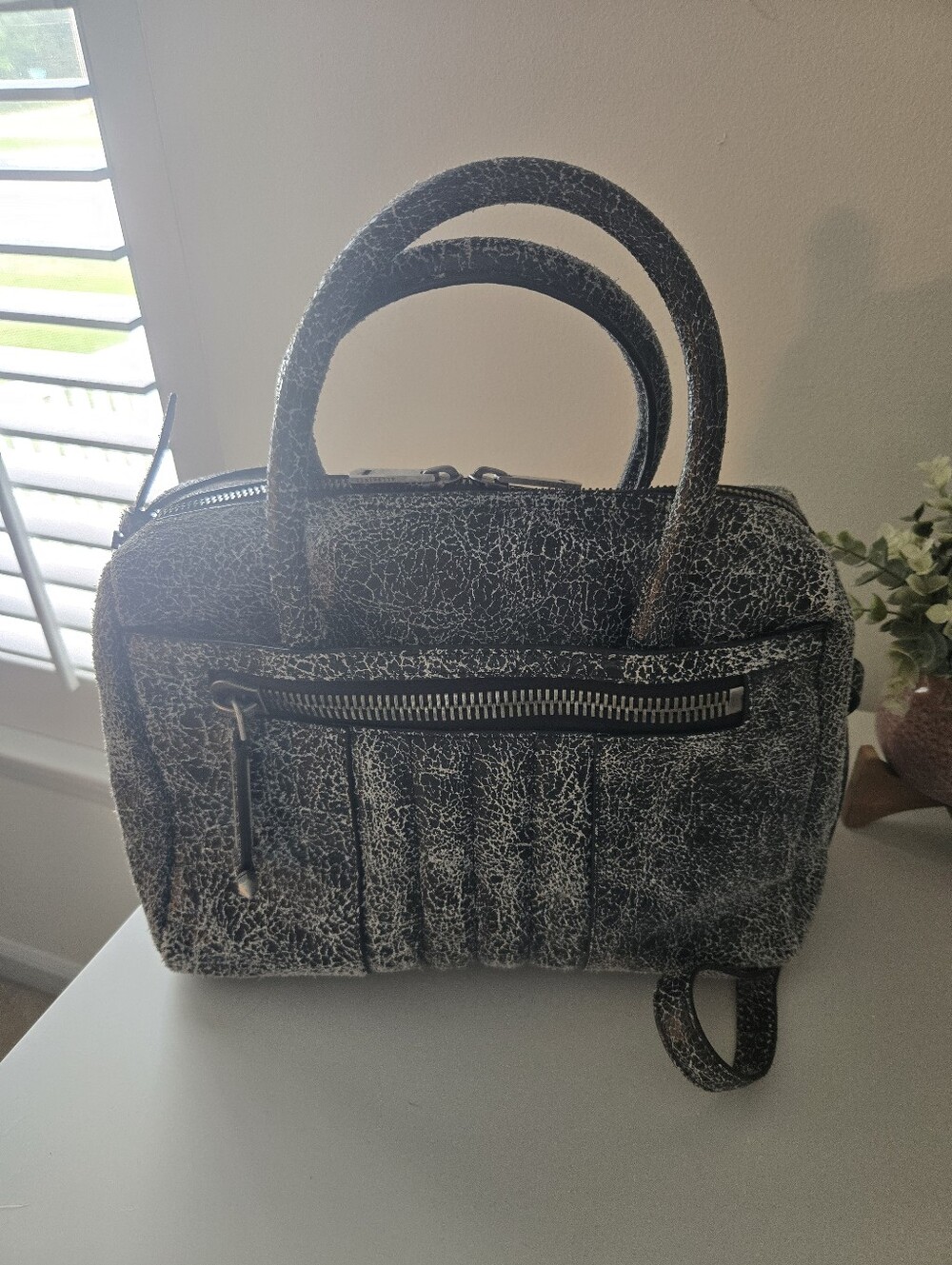Allsaints Rally Bowling Bag in Black Crackle Leather